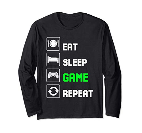 Eat Sleep Game Repeat Video Gamer Gift Hommes Femmes Garçons Manche Longue