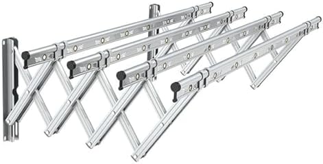 4 Pole Foldable Wall Mounted Clothes Rail, Retractable Drying Rack, Strong Load-Bearing Laundry Airer, 2M Wall Mount Clothes Drying Rack, Grey, Up to 440 Pounds(Silver,1