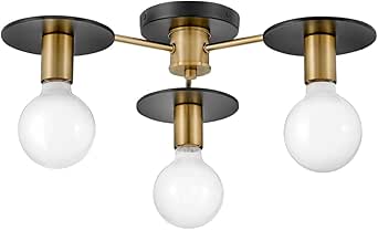 Lark Bobbie 83203LCB Three-Light Semi-Flush Mount Ceiling Fixture, Ideal for Low Ceilings, Small Spaces, Lacquered Brass and Black