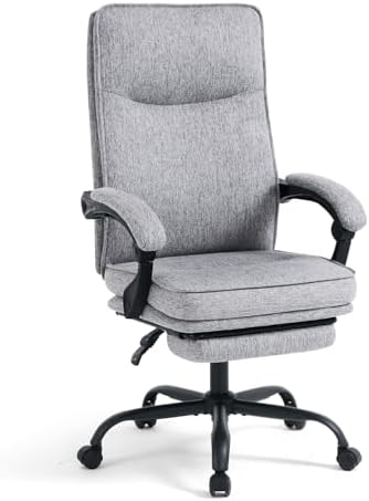 MZLEE Bürostuhl, Schreibtischstuhl Ergonomisch mit Fußstütze, Linkage-Armlehnen, Höhenverstellbar, Liegefunktion 90°-135°, Stoff Chefsessel für Arbeiten und Nickerchen, Stuhl 150 k