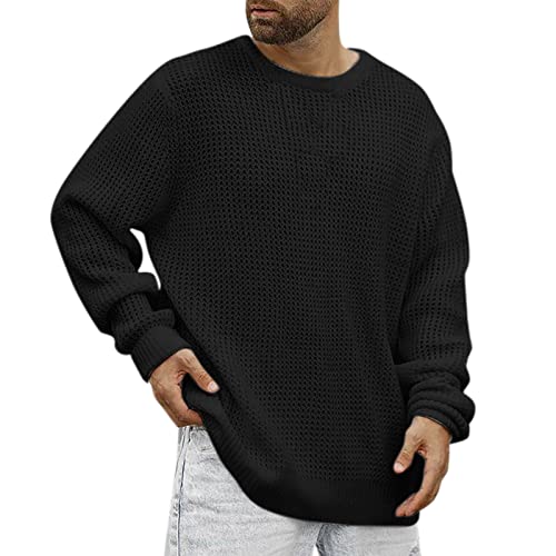Jersey de hombre de manga larga cuello redondo suéter de punto liso y cómodo para otoño