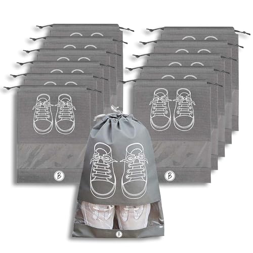 Image of Shoe Bag for Travel & Storage|Water-Resistant Shoe Organizer for Men & Women|Foldable Shoe Cover for Luggage & Closet |Travel Accessories for Footwear Protection (Grey,Pack of 12)