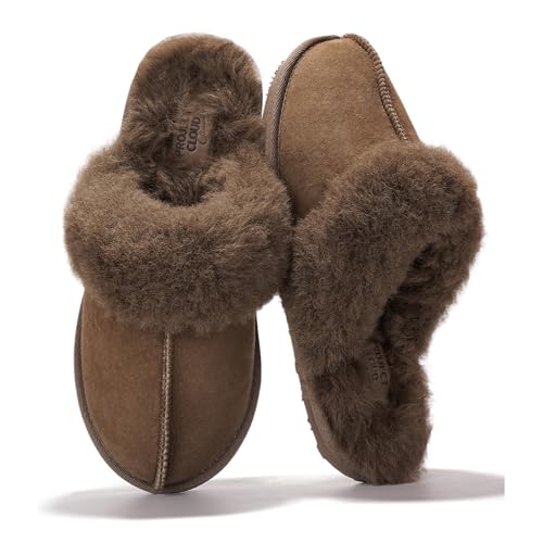 Project Cloud 100% Australian Sheepskin Scuff Slippers for Women - Genuine Shearling Memory Foam Slides for Women mules for women - Non-Slip Womens Slippers (Lynsey)