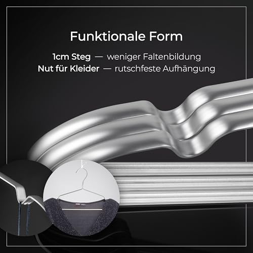 Parusia Kleiderbügel Silber, 42cm breit, 1cm stark, Kleiderbügel Metall rostfrei, formstabil, zur platzsparenden Kleideraufbewahrung & Organisation von Kleiderschrank, Kleiderständer (20)