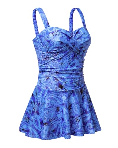 Image of Aqua Eve One Piece Swim Dress Tummy Control Swimsuit with Skirt Modest Bathing Suit Vintage Swimdress