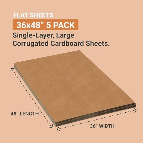 Image of BOX USA Corrugated Cardboard Sheets 36 inch x 48 inch (5 Pack) Large Card Board for Layer Separation Packaging Mailing Shipping Packing, and Protecting Products from Forklift Damage - 5 Pack