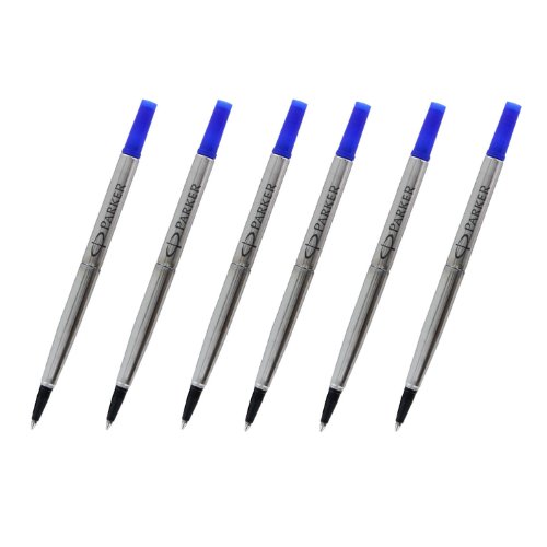 Parker Rollerball Pen Refill, Medium Point, 0.7 mm, Blue Ink, Pack of 6