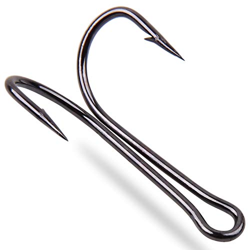 OROOTL Double Fishing Hooks, 50pcs Classic Frog Hooks High Carbon Steel Double Hook Fishing Barbed Open Shank for Saltwater Freshwater, 4/0