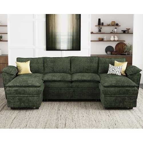Belffin Modular Sectional Sofa Sleeper Sofa Sectional Couch with Pull Out Bed U Shaped Couch with Storage Chaises Chenille Grey Grey U Shaped Sleeper