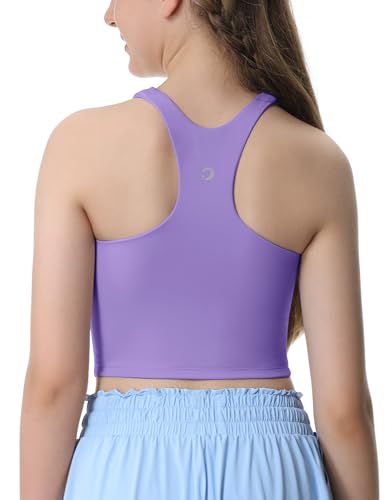 Image of Girls Tank Tops Double Lined Crop Tops for Kids High Crew Neck Racerback Basic Sleeveless Dance Top for Girls