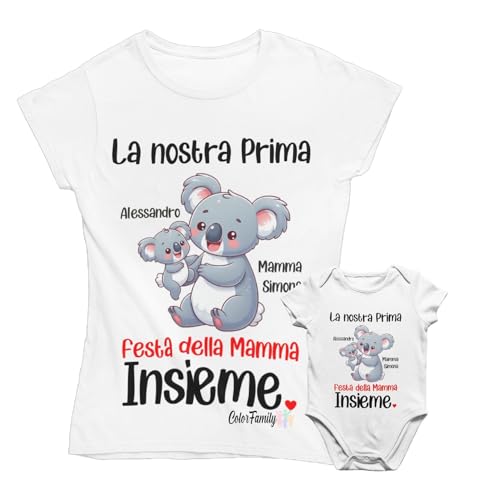 Colorfamily Coppia T-Shirt e Body Personalizzabile Mamma Figlio Figlia Donna