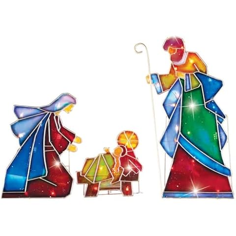 Collections Etc Lighted Outdoor Mosaic Nativity Christmas Scene - 3pc Cover