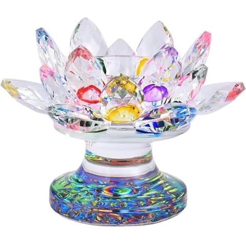 JJQHYC Colourful Crystal Lotus Candle Holder Cover