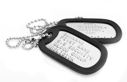 ANDREW'S E-STORE Original-DogTags: Militärische Erkennungsmarken (Dogtags) - 2 Stück Edelstahl, 2 x schwarze Gummi-Schalldämpfer, 1 x lange & 1 x kurze Kette