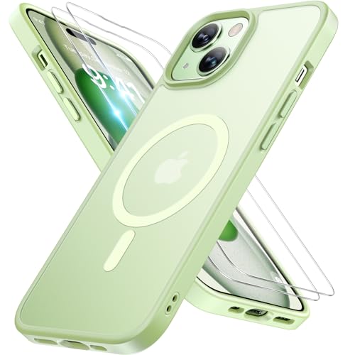 Image of Miracase Magnetic for iPhone 15 Plus Case 6.7 inch (Compatible with MagSafe)(with 2X Screen Protectors) Military-Grade Protection, Anti-Fingerprint Translucent Matte Phone Cover, Light Green