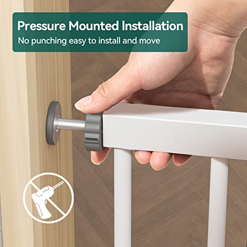 Mom's Choice Award Winner-Babelio 29-55 Inch Extra Wide Baby Gate, Metal Dog Gate, Pressure Mounted Pet Gate For Stairs & Doorways, No Tools Needed No Drilling, With Y Threaded Spindle Rods, White #TOP7