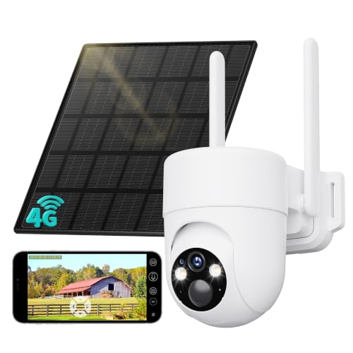 Image of LIWAN 4G LTE Cellular Security Cameras, No WiFi Needed, 2K Off-Grid Cam | Solar Camera Outdoor Wireless, 2K Color Night Vision, IP66, 360 PTZ View for Farm, Ranch, Remote Property, Built in SIM Card