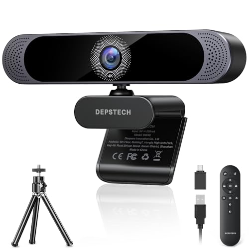 DEPSTECH DW49 Pro Webcam 4K Featuring 3X Zoom, Dual Microphones, Remote, 1/2.55 Inch Sony Sensor, Auto Focus Streaming Camera for PC Mac Skype