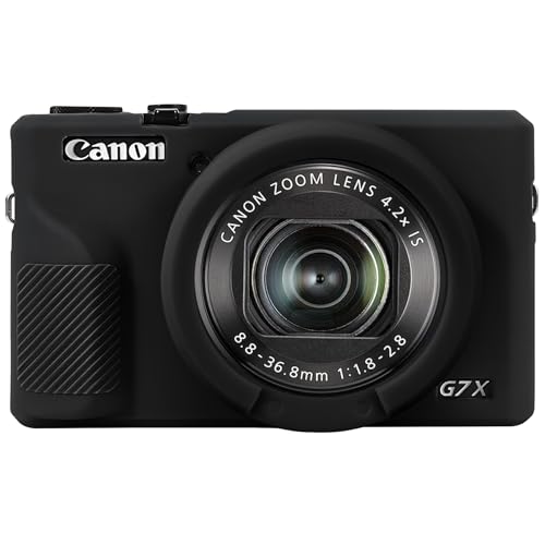 Elonbo Capa de proteção de câmara, capa de proteção de silicone macia para câmara digital Canon PowerShot G7X Mark III, tampa de lente removível, preta