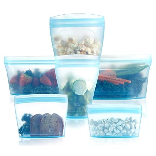 Reusable food container silicone bag, Upgrade second generation 6 Pcs Containers Storage, 100% Silicone Reusable Food Bag, Stand Up Preservation Bag, Rounded interior for easy cleaning.