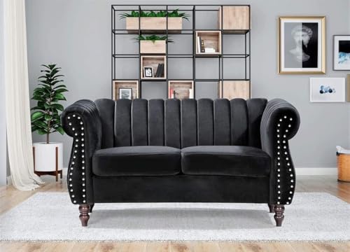 Image of Modern & Classic Chesterfield Sofa 5 Seater Sofa Velvet L-Shape Corner Sectional Button Tufted Sofa for Living Room, Dining Room, Office and Hallway-(Black).