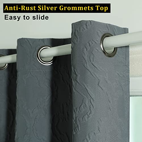 Owenie 100% Blackout Curtains 84 Inches Length 2 Panel Set, 3D Embossed Grommet Grey Blackout Curtains For Bedroom, Modern Thermal Insulated Warm Window Treatments Drapes For Living Room, 52 W X84 L #TOP2