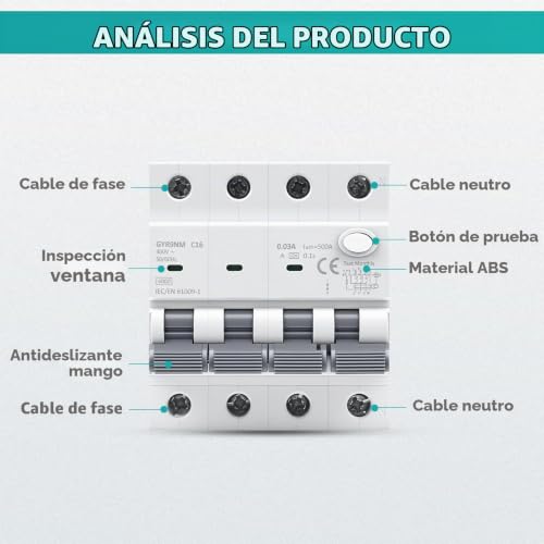 Miniatura 2 de Jadeshay Disyuntor Diferencial Rcbo 3p N 16a 30ma Tipo A 400v Disyuntor Interruptor Magnetotérmico Diferencial Con Protección Contra Fugas De Corriente, Sobrecargas Y Cortocircuitos