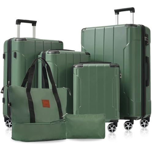 Green Hardshell Luggage Sets 6 Piece, Expandable Lightweight Suitcase Set for Women and Men, Luggages for Women with Dual Wheels, TSA Lock (Green)