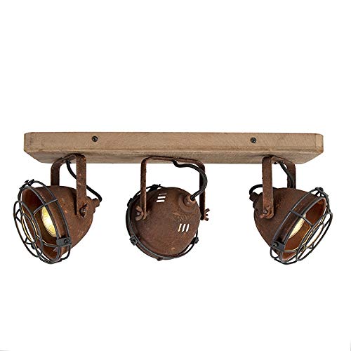 Qazqa Verstellbarer Deckenstrahler, Deckenspot - Gina - Rostbraun, Landhausstil, max. 25W, Geeignet für LED, 43cm, 3-flammig, Ideal als Flur, Küche lampe, Schlafzimmerlampe und Wohnzimmerlampe