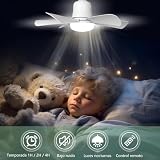 Wentylator sufitowy 30 W, podstawa E27, ściemniana, cicha, do sypialni i salonu, 3 prędkości, 6 łopatek (kolor drewna)