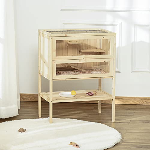 Pawhut 3-Tier Wooden Hamster Cage Mice And Rat Cage Small Animals Hutch With Openable Top, Front Door, Storage Shelf #TOP1