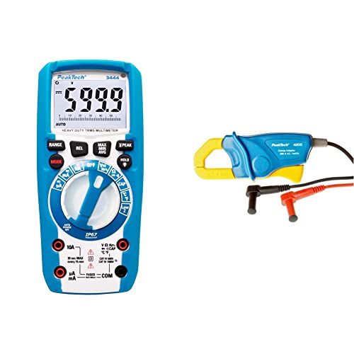PeakTech 3444 – True RMS Digital Multimeter, Wasserdicht (IP67), 6000 Counts - CAT III 1000 V & Stromzangenadapter 200 A AC für Digitalmultimeter, 1 Stück, P 4200, Blau
