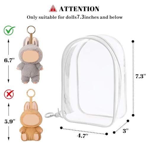 Image of NZNDB Large Clear Figure Display Bag with Keychain Case Blind Box Keychain Carrying Case, Portable Small Doll Storage Pouches PVC Bag (White Standing)
