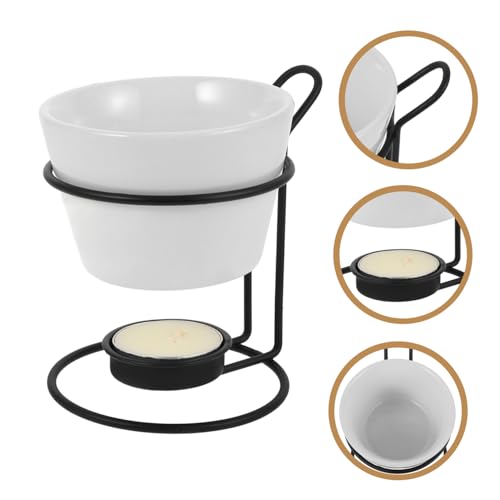 VOSAREA 2-Piece Ceramic Butter Warmer Set Stand Melting Fondue Pot for Chocolate Cheese and Butter Includes Iron Rack for Parties and Seafood