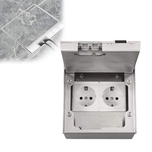 Btstil Bodentank Bodensteckdose, Edelstahl-Einbausteckdose Wasserdichte Bodeneinbaudose für Küche Wohnzimmer Büro, Versenkbar Bodentank (2AC#2)