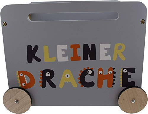 Preisvergleich Produktbild Dekoleidenschaft Spielzeugkiste Kleiner Drache grau mit Rollen, Holzkiste, Aufbewahrungskiste, Spielkiste, Ordnungsbox, Spielzeugbox, Spielzeug-Aufbewahrung