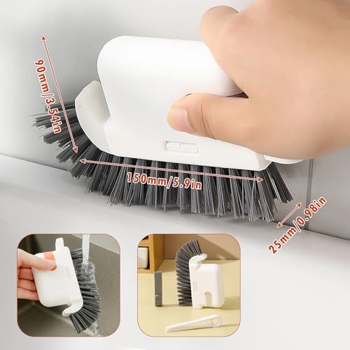 Mesen 3-in-1-Rillen-Reinigungsbürste für Fensterschiene, Multifunktions Fugenreinigungsbürste mit harten Borsten, Fugenreiniger Griffbürste für Fenster Küchen Badezimmer (Orange + Grau)