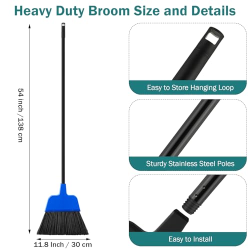 8 Pcs Outdoor Broom for Floor Cleaning 54 Inch Commercial Heavy Duty Broom Long Handle Kitchen Household Angle Brooms for Sweeper Sweeping Indoor Dust Hair Cleaner Corn Shop(Blue)