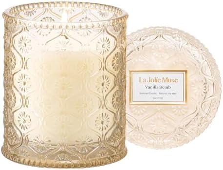 LA JOLIE MUSE Vanilla Bomb Candle | Vanilla, Lemon Zest & Patchouli | 6 oz Cotton Wick | Natural Soy Wax | 40 Hours Clean Burn | Gift-Ready for Hosts | Elegant Home Décor