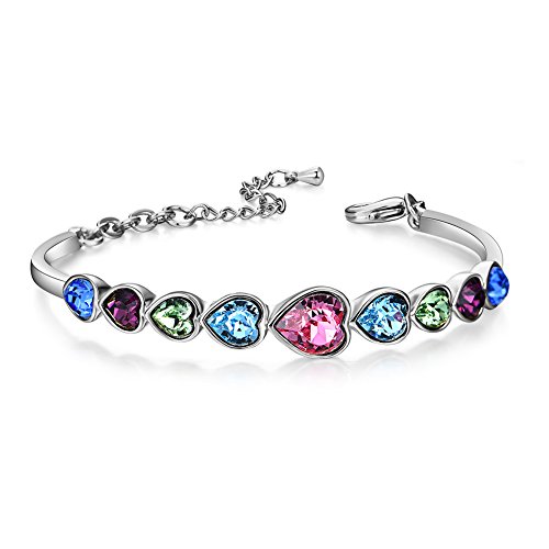 F-U Ocean of Heart Bracelet Crystal Multicolor Heart Shape AAA Cubic Zirconia Bracelets Oval Tennis Bracelet for Women Gold Plated