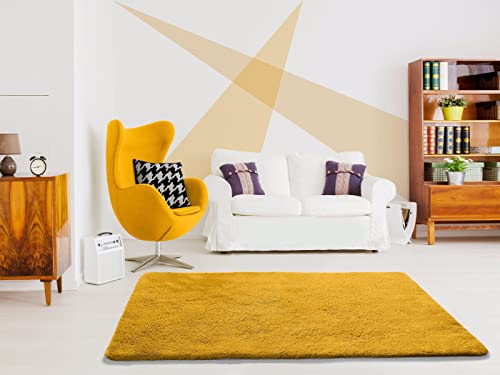 ATTICGO Alfombra Tipo Shaggy Lavable Alpaca Liso Mostaza, 60x100 cm