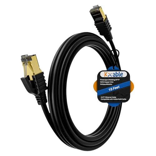 Cat 7 Ethernet Cable 15FT, SFTP 10Gbps High Speed Cat7 RJ45 Cord, OD: 6.0mm