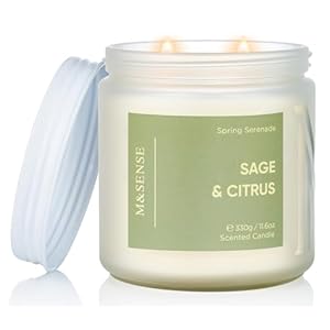 M&SENSE Sage Citrus Scented Candle – 11.6oz Natural Soy Non Toxic 70 Hour Burn Time 2 Wick Aromatherapy Candle for Home Decor, Summer Fragrance for Stress Relief & Relaxation