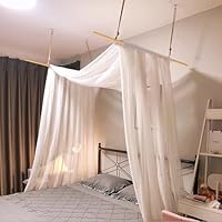 Comtelek Himmelbett Vorhänge mit 2pcs Stange, Organza Stoff Hochzeitstür, Weiß, Fensterdekoration Tüllstoff Meterware Transparent für Betthimmel Doppelbett Traubogen Bohodeko