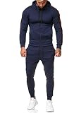 OneRedox Herren Jogginganzug Sportanzug Trainingsanzug für Männer Laufanzug Gym Fitness Runningwear Outdoor Hausanzug Freizeitanzug Relax Modell 1004AC (S, Blau)