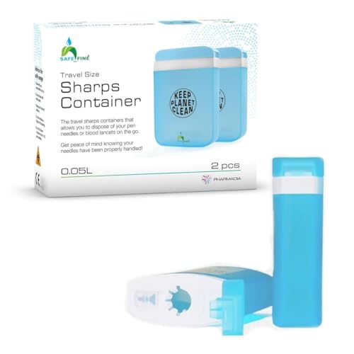 SafeFine Reisegröße Sharps Entsorgung Container für diabetische Nadeln und Teststreifen - kompakte Größe für Reisen und täglichen persönlichen Gebrauch - 2 Stück Value Pack