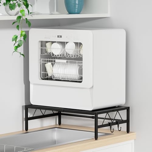 TKUIN 食洗機台 W35～57×D36×H17cm 伸縮食洗器ラック シンクに渡せる 段差対応アジャスター付き 食洗機 ラック 高耐荷重60kg 頑丈・安定 食器洗い乾燥機 置き台 滑り止め フック2個付き 物干しラック シンクサイド シンク上収納 キッチンラック 作業スペース確保 省スペース おしゃれ スリム お手入れ簡単(ブラック-奥行き36cm) - TKUIN - 商品画像