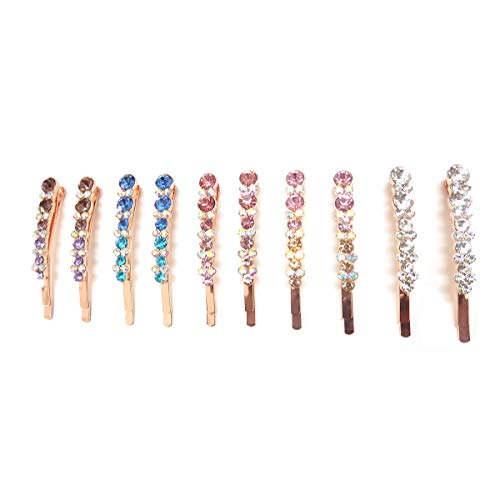WHITEBRIDGE 10pcs Vintage Colorful Diamond Hair Bobby Pins Metallic Barrettes Hair Clips for Women Girls - Retro Colorful Hairpins Bobby Pins