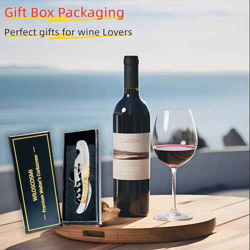 WILOSCOSMI Wine Key & Corkscrew Wine Opener–3-in-1 with Foil Cutter and Bottle Opener, Professional Double Hinged Waiter\'s Corkscrew for Servers and Bartenders