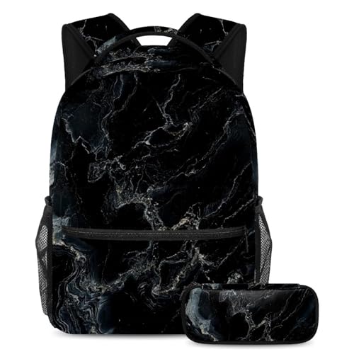 Texture marbre noir artistique grand sac à dos scolaire moderne